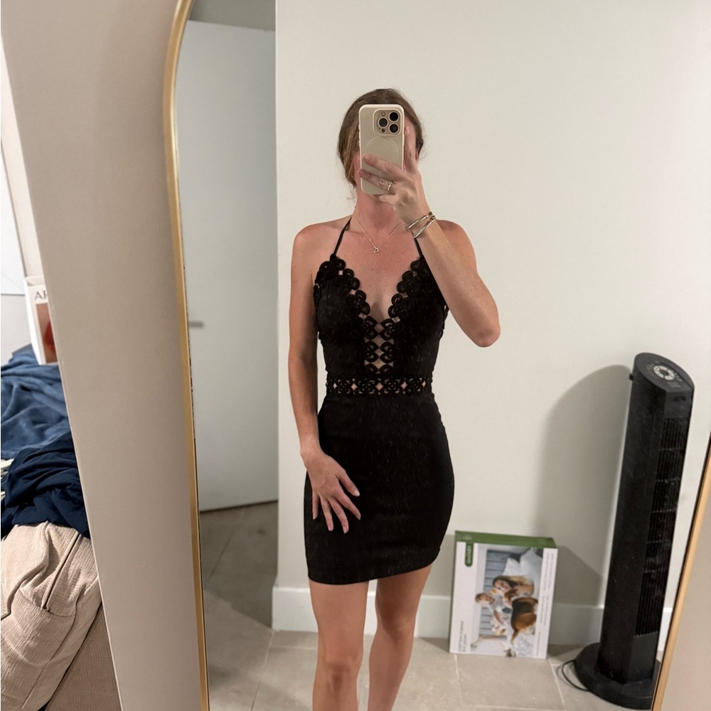 Misguided Black Lace Halter Dress